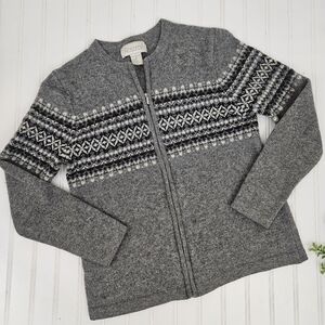Rosanna Gray Fairisle Cardigan Vintage Lambswool Medium Zip Up Sweater